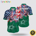 NHL Dallas Stars Hawaiian Shirt With American Independence Day Pattern Summer Hawaiian Shirt