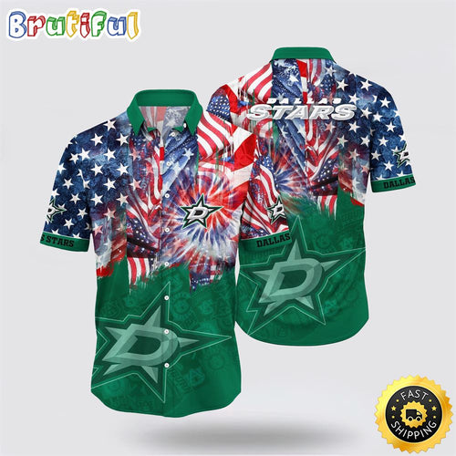 NHL Dallas Stars Hawaiian Shirt With American Independence Day Pattern Summer Hawaiian Shirt