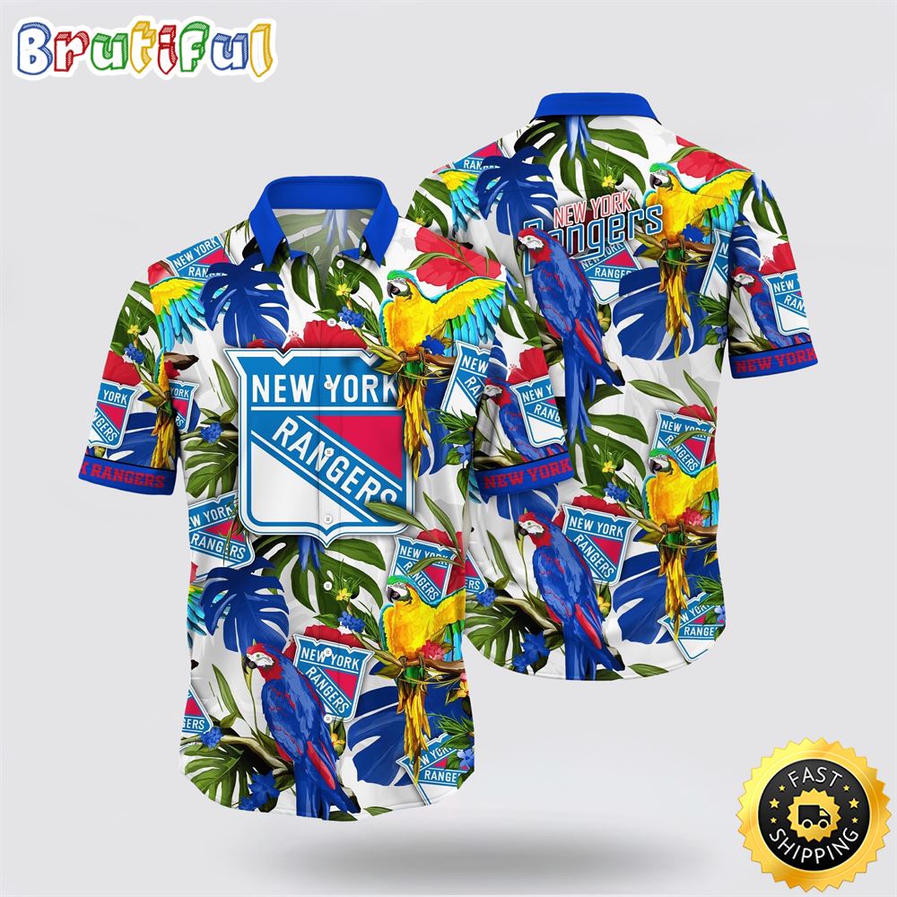 NHL New York Rangers Hawaiian Shirt Tropical Parrot Pattern Summer Hawaiian Shirt