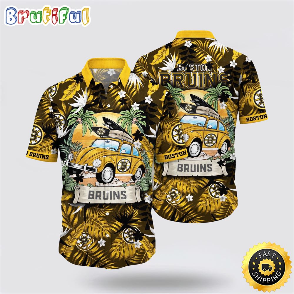 NHL Boston Bruins Hawaiian Shirt Tropical Forest Motif Car Traveling Summer Hawaiian Shirt