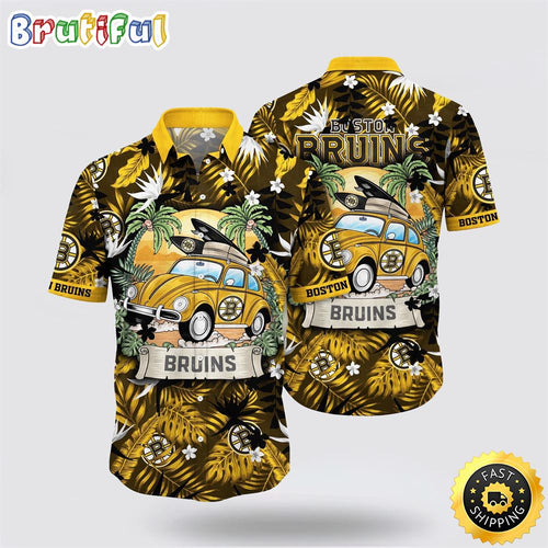 NHL Boston Bruins Hawaiian Shirt Tropical Forest Motif Car Traveling Summer Hawaiian Shirt
