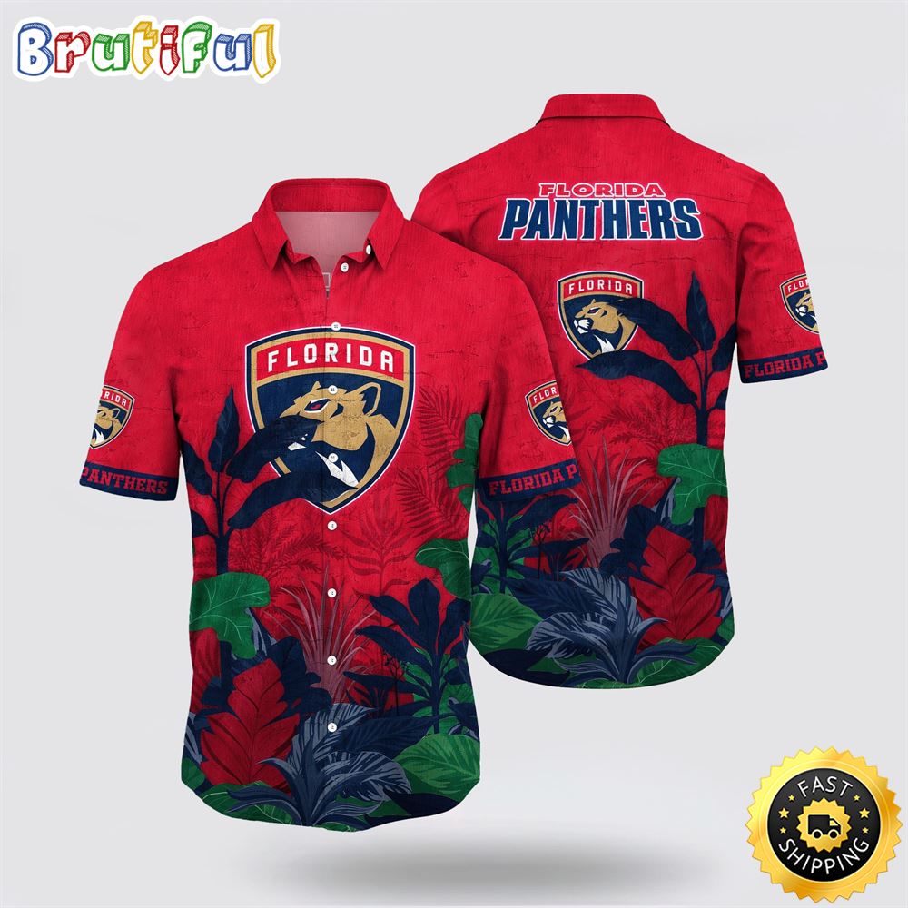 NHL Florida Panthers Hawaiian Shirt Tropical Forest Motifs Summer Hawaiian Shirt
