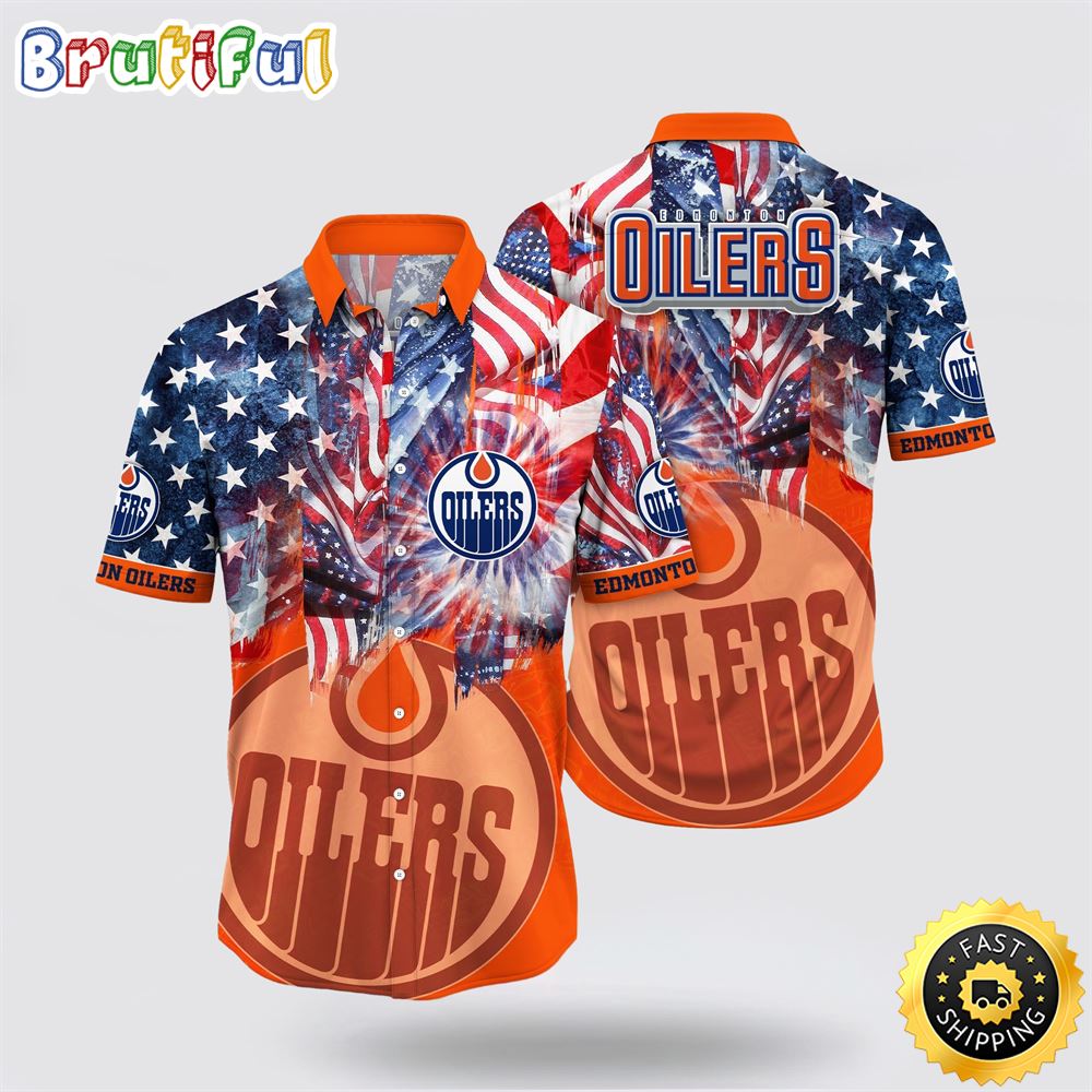 NHL Edmonton Oilers Hawaiian Shirt With American Independence Day Pattern Summer Hawaiian Shirt