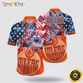 NHL Edmonton Oilers Hawaiian Shirt With American Independence Day Pattern Summer Hawaiian Shirt
