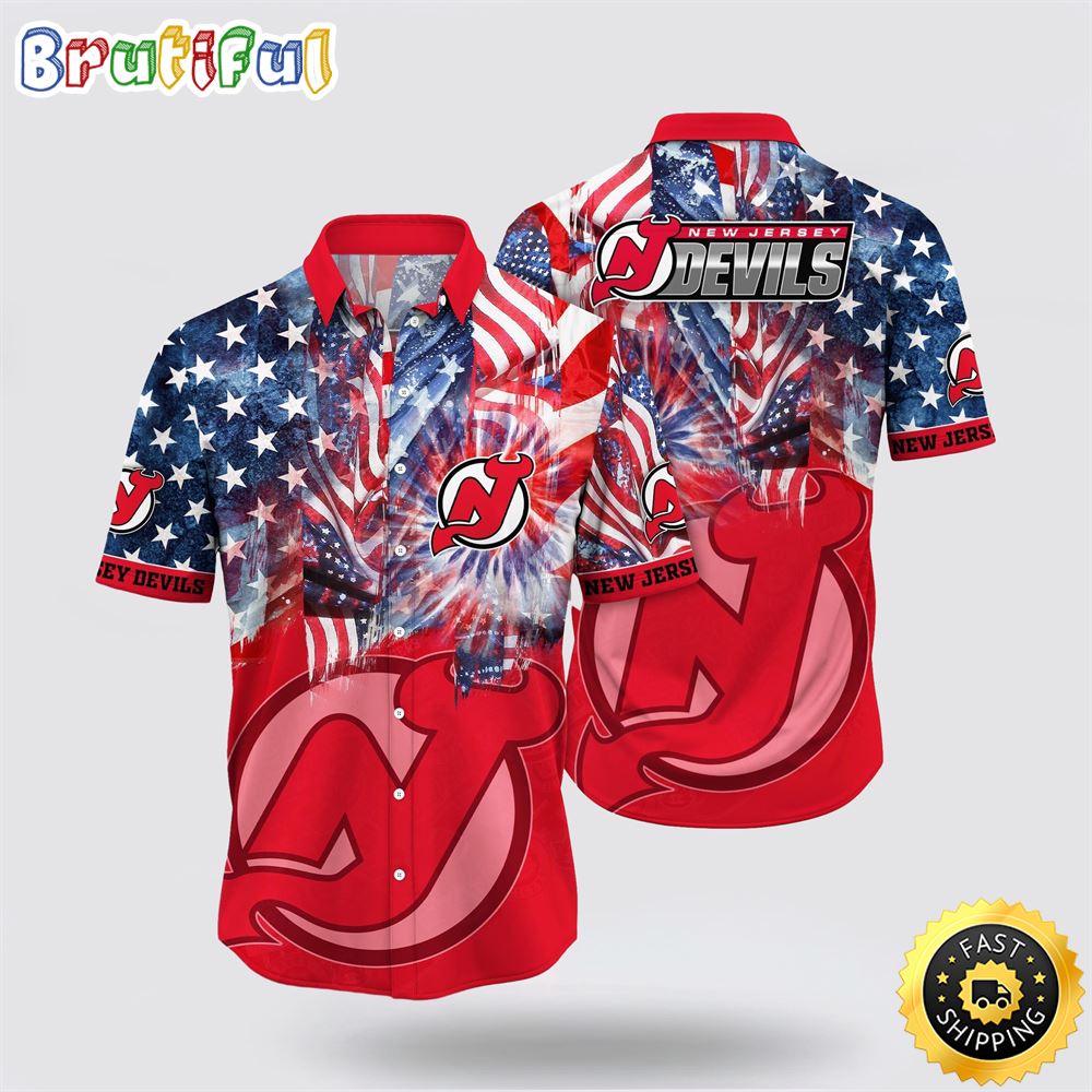 NHL New Jersey Devils Hawaiian Shirt With American Independence Day Pattern Summer Hawaiian Shirt