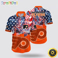 NHL Philadelphia Flyers Hawaiian Shirt With American Independence Day Pattern Summer Hawaiian Shirt