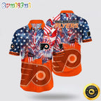 NHL Philadelphia Flyers Hawaiian Shirt With American Independence Day Pattern Summer Hawaiian Shirt