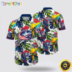 NHL Columbus Blue Jackets Hawaiian Shirt Tropical Parrot Pattern Summer Hawaiian Shirt