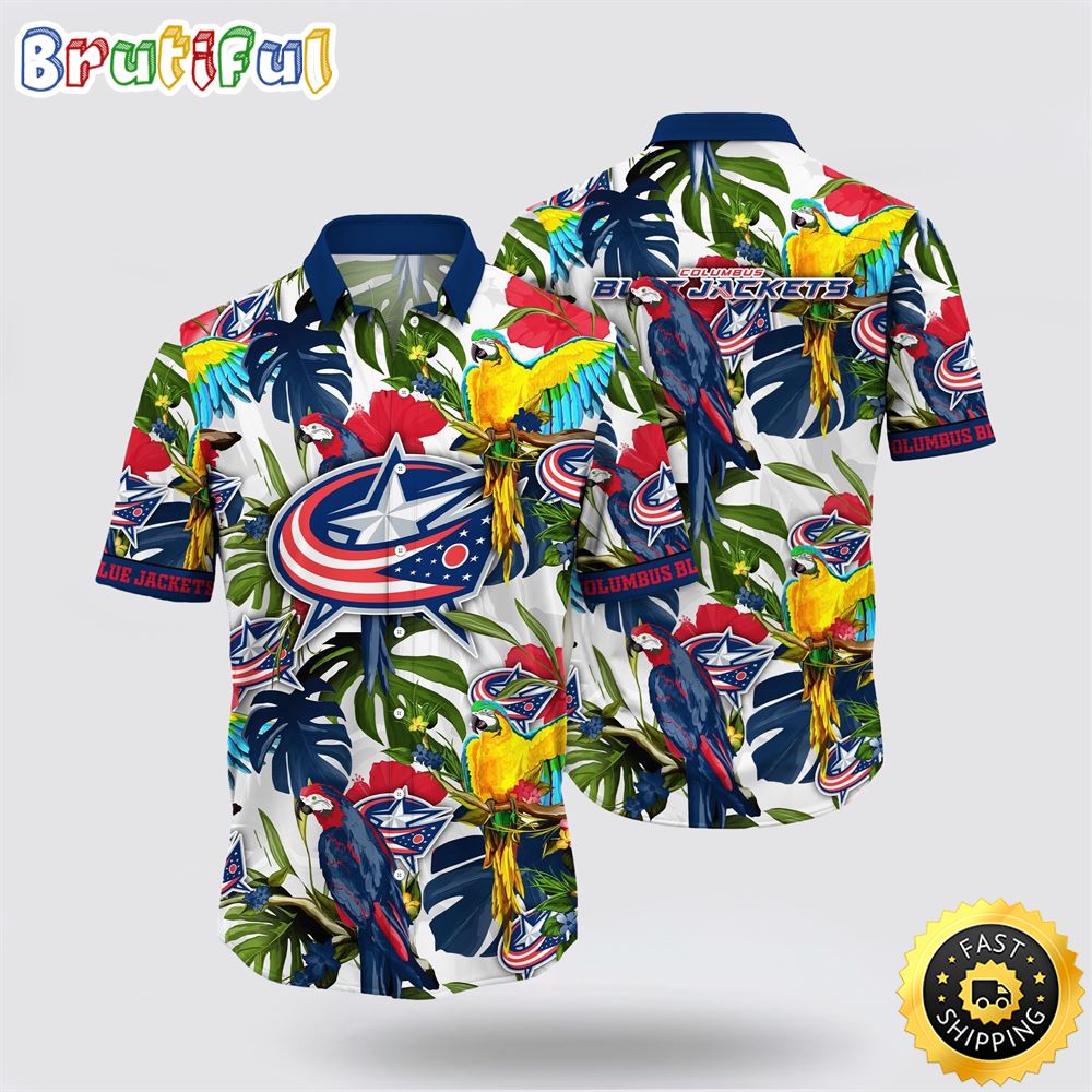 NHL Columbus Blue Jackets Hawaiian Shirt Tropical Parrot Pattern Summer Hawaiian Shirt