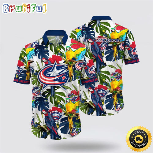 NHL Columbus Blue Jackets Hawaiian Shirt Tropical Parrot Pattern Summer Hawaiian Shirt