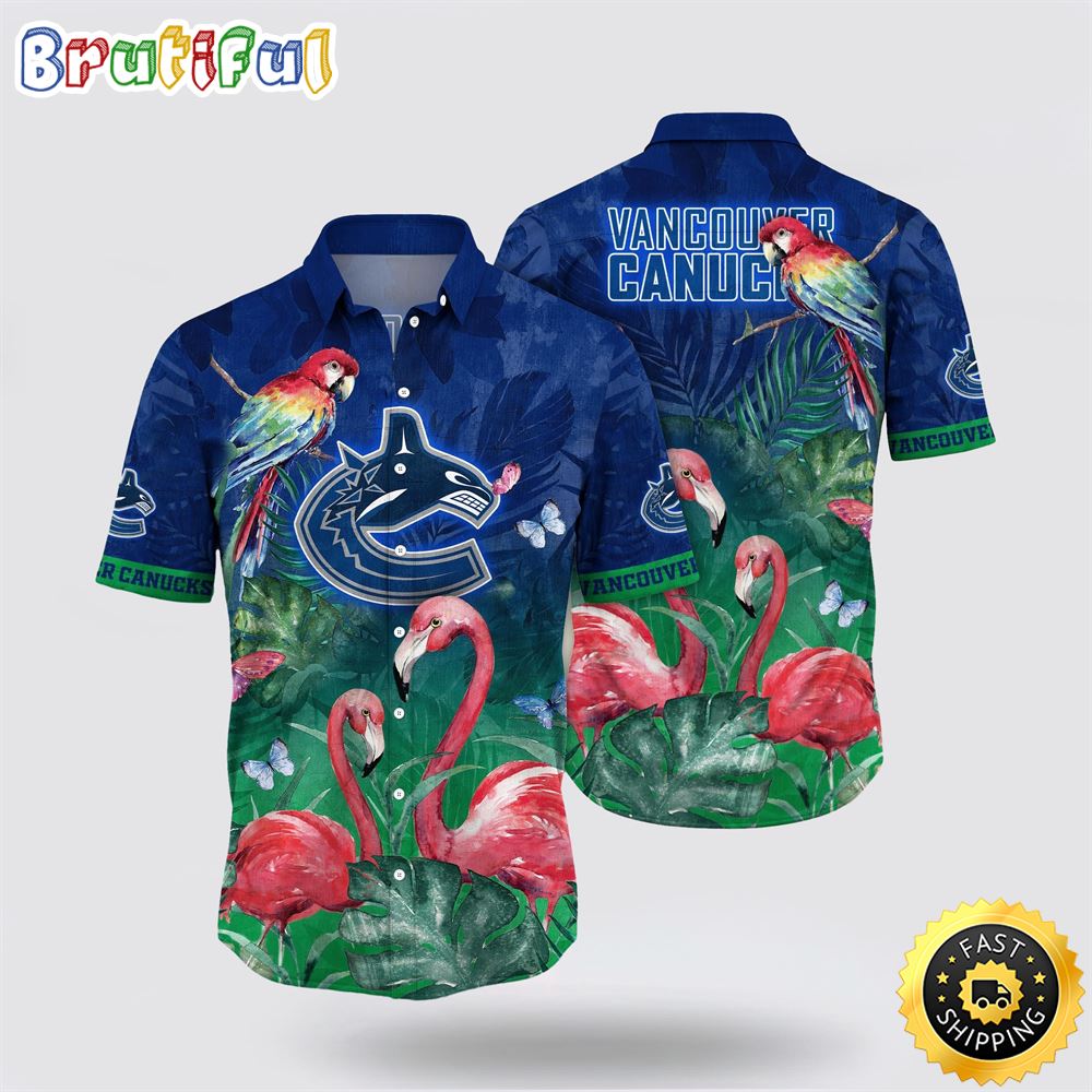 NHL Vancouver Canucks Hawaiian Shirt Tropical Parrot And Flamingo Motifs Summer Hawaiian Shirt