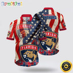 NHL Florida Panthers Hawaiian Shirt With American Flag Pattern Summer Hawaiian Shirt