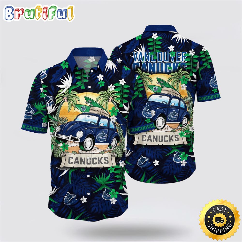 NHL Vancouver Canucks Hawaiian Shirt Tropical Forest Motif Car Traveling Summer Hawaiian Shirt