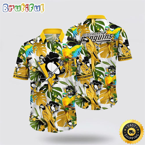 NHL Pittsburgh Penguins Hawaiian Shirt Tropical Parrot Pattern Summer Hawaiian Shirt