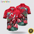 NHL New Jersey Devils Hawaiian Shirt Tropical Parrot And Flamingo Motifs Summer Hawaiian Shirt