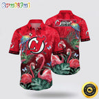 NHL New Jersey Devils Hawaiian Shirt Tropical Parrot And Flamingo Motifs Summer Hawaiian Shirt