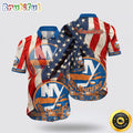 NHL New York Islanders Hawaiian Shirt With American Flag Pattern Summer Hawaiian Shirt