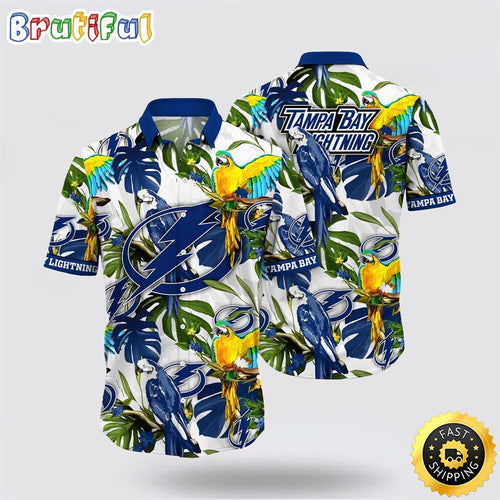 NHL Tampa Bay Lightning Hawaiian Shirt Tropical Parrot Pattern Summer Hawaiian Shirt