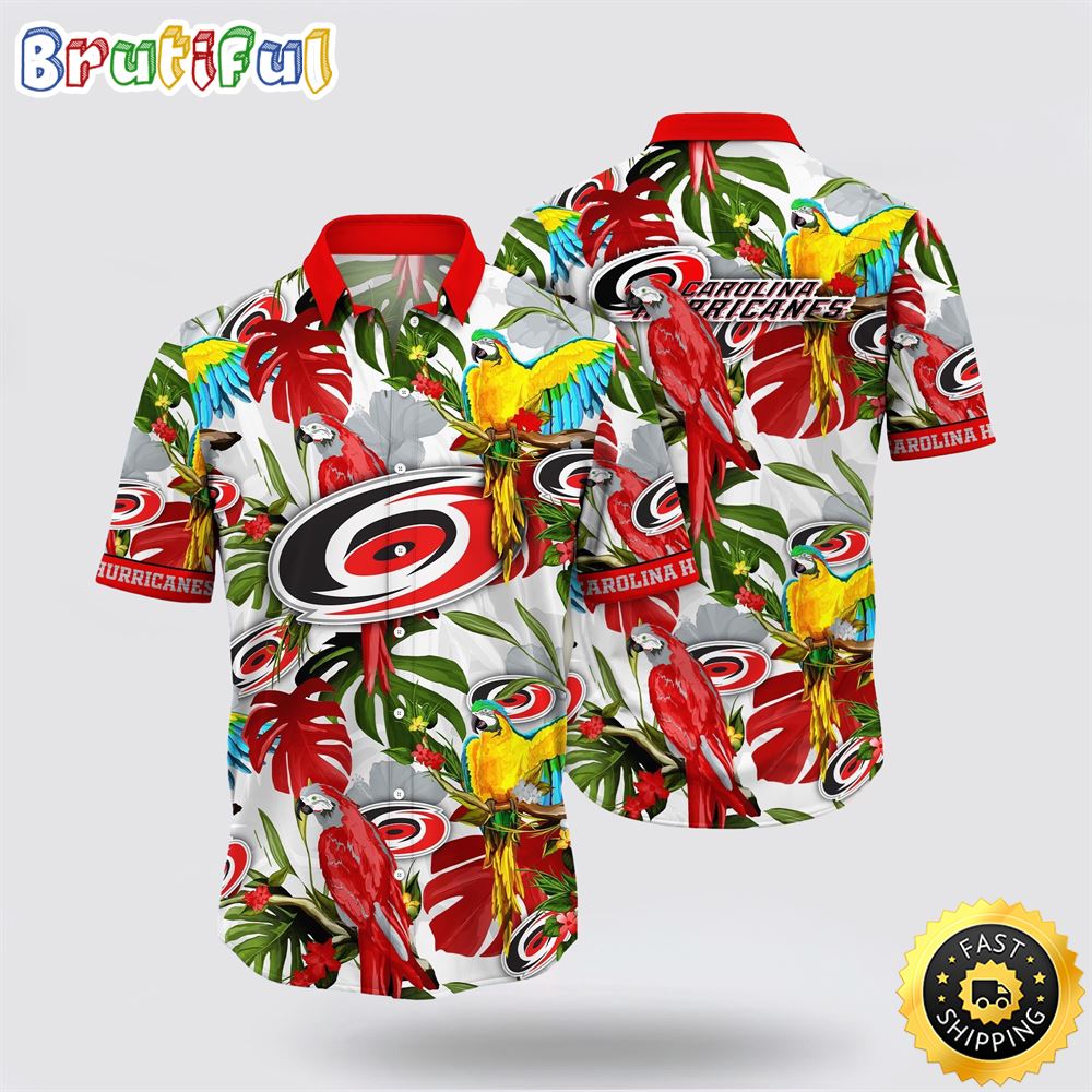 NHL Carolina Hurricanes Hawaiian Shirt Tropical Parrot Pattern Summer Hawaiian Shirt