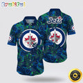 NHL Winnipeg Jets Hawaiian Shirt Tropical Leaf Pattern Summer Hawaiian Shirt