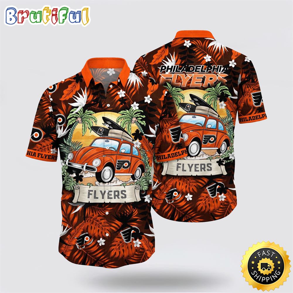 NHL Philadelphia Flyers Hawaiian Shirt Tropical Forest Motif Car Traveling Summer Hawaiian Shirt