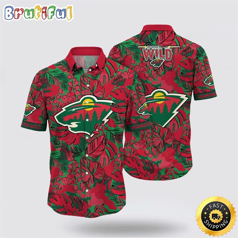 NHL Minnesota Wild Hawaiian Shirt Tropical Leaf Pattern Summer Hawaiian Shirt