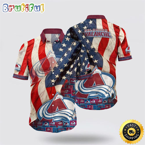 NHL Colorado Avalanche Hawaiian Shirt With American Flag Pattern Summer Hawaiian Shirt