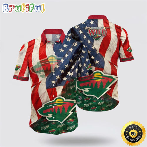 NHL Minnesota Wild Hawaiian Shirt With American Flag Pattern Summer Hawaiian Shirt