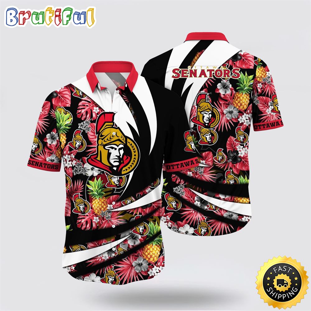 NHL Ottawa Senators Hawaiian Shirt With Tropical Pineapple Summer Hawaiian Shirt