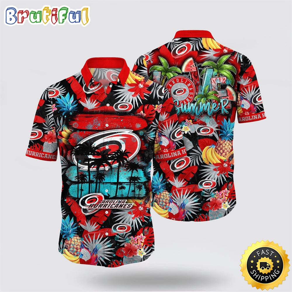 NHL Carolina Hurricanes Hawaiian Shirt With Tropical Fruits Summer Hawaiian Shirt