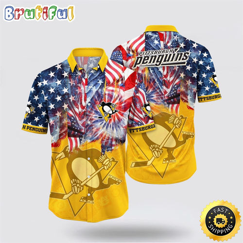 NHL Pittsburgh Penguins Hawaiian Shirt With American Independence Day Pattern Summer Hawaiian Shirt