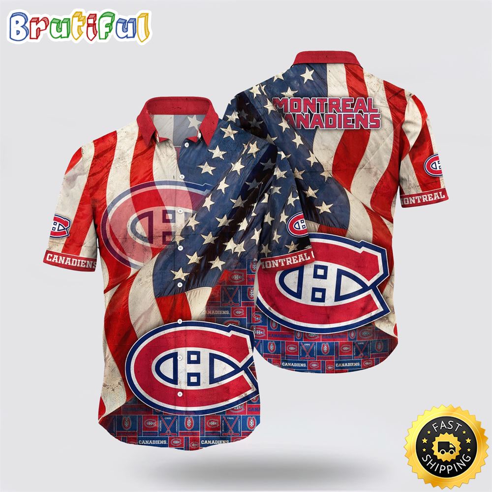 NHL Montreal Canadiens Hawaiian Shirt With American Flag Pattern Summer Hawaiian Shirt