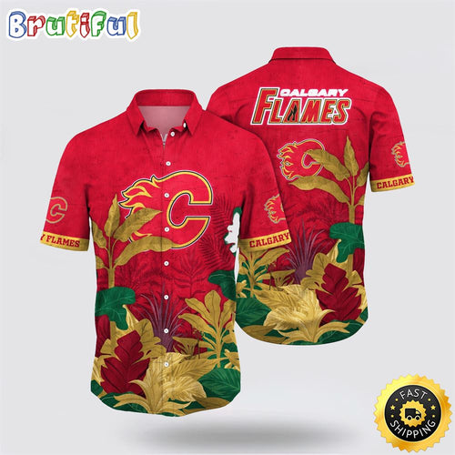 NHL Calgary Flames Hawaiian Shirt Tropical Forest Motifs Summer Hawaiian Shirt
