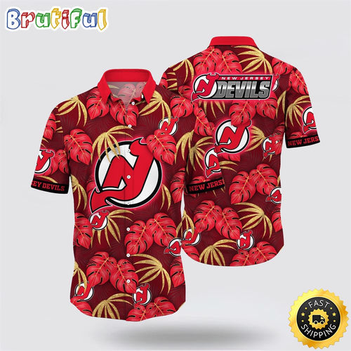 NHL New Jersey Devils Hawaiian Shirt Tropical Motifs Summer Hawaiian Shirt