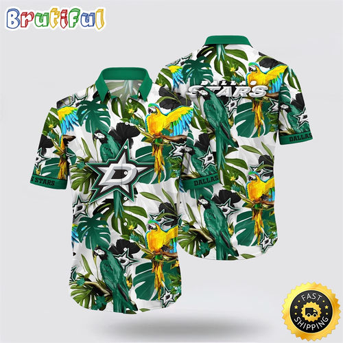 NHL Dallas Stars Hawaiian Shirt Tropical Parrot Pattern Summer Hawaiian Shirt