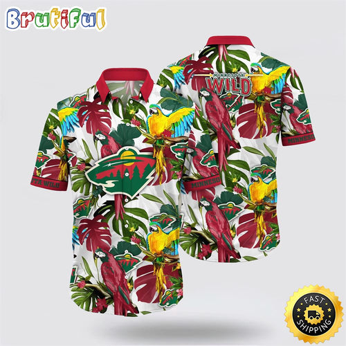 NHL Minnesota Wild Hawaiian Shirt Tropical Parrot Pattern Summer Hawaiian Shirt