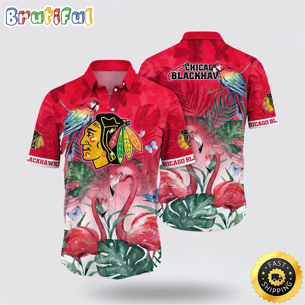 NHL Chicago Blackhawks Hawaiian Shirt Tropical Parrot And Flamingo Motifs Summer Hawaiian Shirt