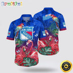 NHL New York Rangers Hawaiian Shirt Tropical Parrot And Flamingo Motifs Summer Hawaiian Shirt