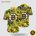 NHL Boston Bruins Hawaiian Shirt Tropical Leaf Pattern Summer Hawaiian Shirt