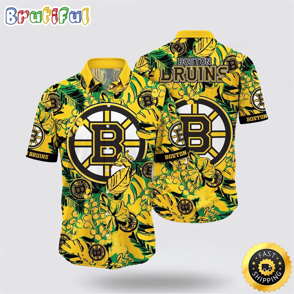 NHL Boston Bruins Hawaiian Shirt Tropical Leaf Pattern Summer Hawaiian Shirt
