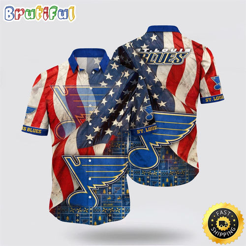 NHL St. Louis Blues Hawaiian Shirt With American Flag Pattern Summer Hawaiian Shirt