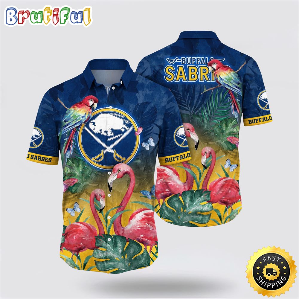 NHL Buffalo Sabres Hawaiian Shirt Tropical Parrot And Flamingo Motifs Summer Hawaiian Shirt