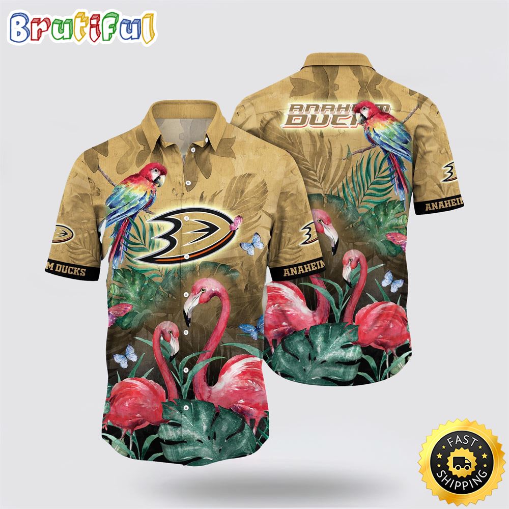NHL Anaheim Ducks Hawaiian Shirt Tropical Parrot And Flamingo Motifs Summer Hawaiian Shirt