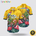 NHL Nashville Predators Hawaiian Shirt Tropical Parrot And Flamingo Motifs Summer Hawaiian Shirt