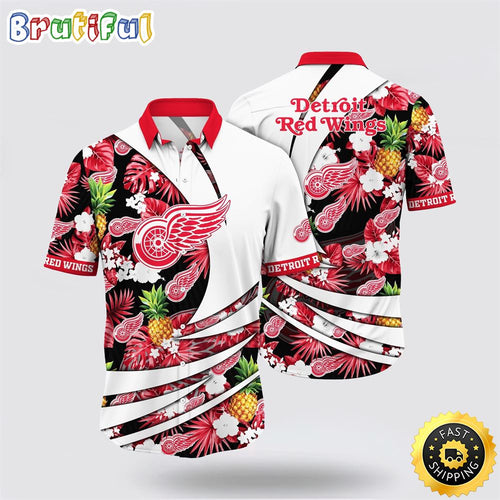 NHL Detroit Red Wings Hawaiian Shirt With Tropical Pineapple Summer Hawaiian Shirt