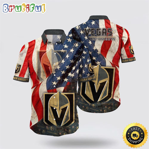 NHL Vegas Golden Knights Hawaiian Shirt With American Flag Pattern Summer Hawaiian Shirt