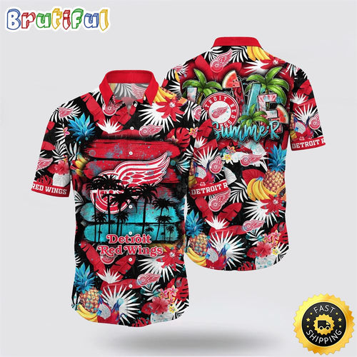 NHL Detroit Red Wings Hawaiian Shirt With Tropical Fruits Summer Hawaiian Shirt