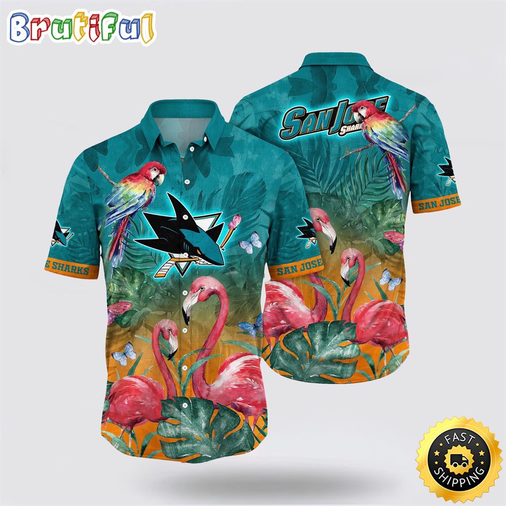 NHL San Jose Sharks Hawaiian Shirt Tropical Parrot And Flamingo Motifs Summer Hawaiian Shirt