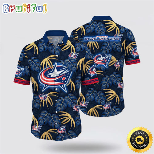 NHL Columbus Blue Jackets Hawaiian Shirt Tropical Motifs Summer Hawaiian Shirt
