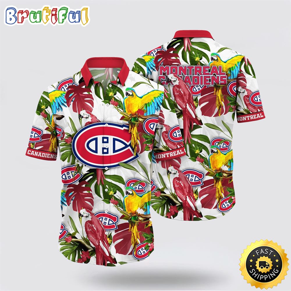 NHL Montreal Canadiens Hawaiian Shirt Tropical Parrot Pattern Summer Hawaiian Shirt